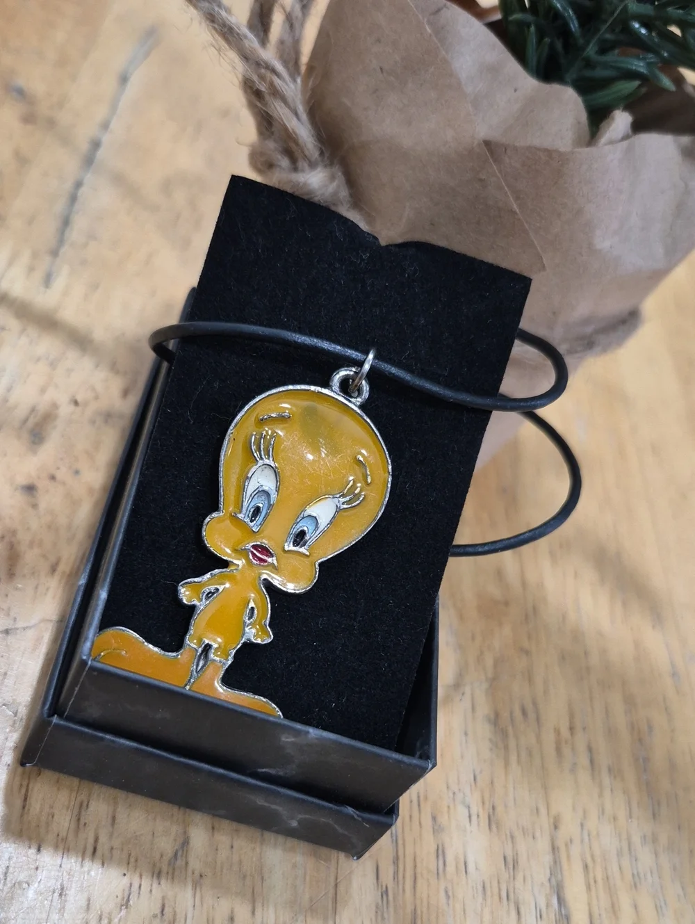 Source Unknown Yellow Tweety Pendant Necklace with Black Cord